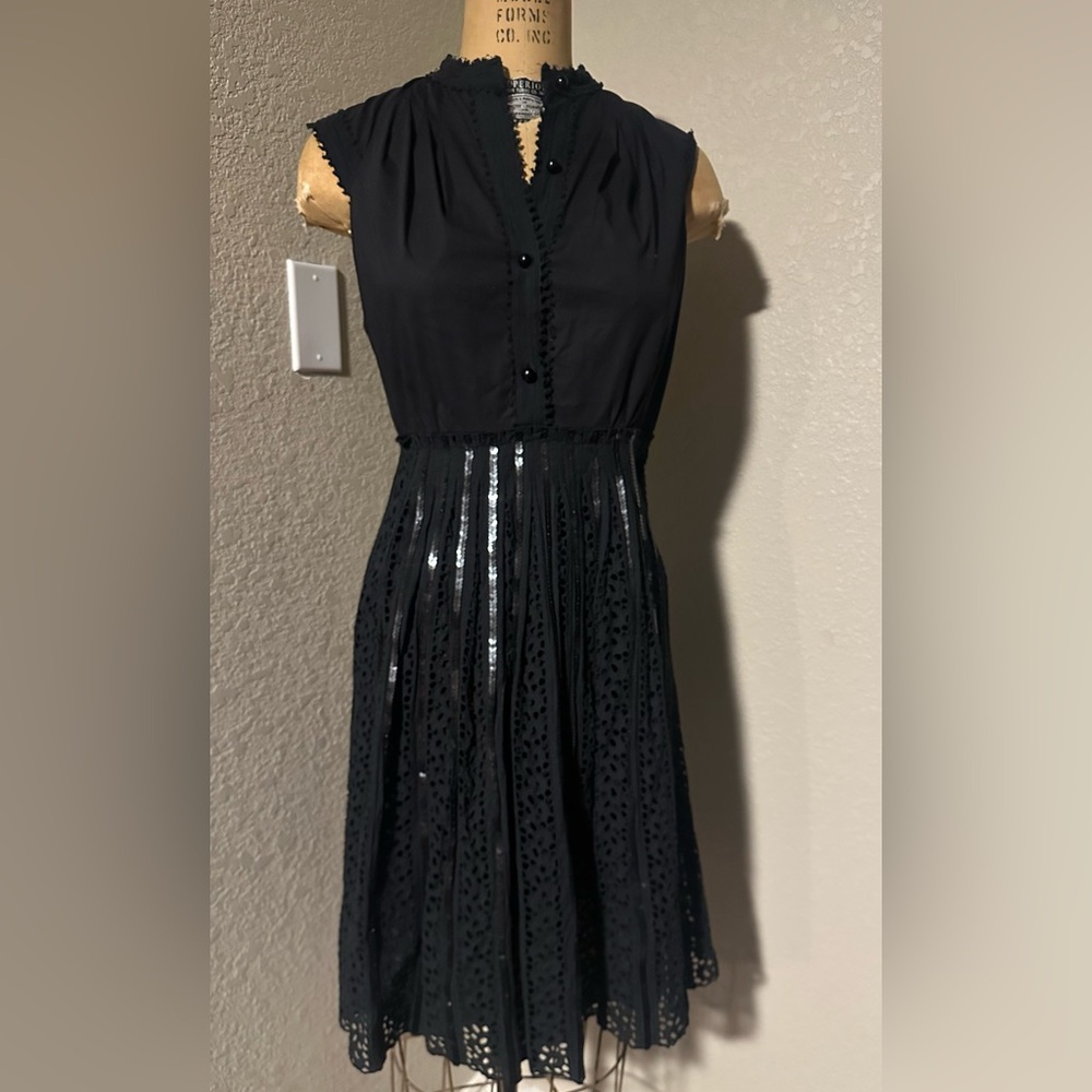 Vivienne Tam Black Midi Dress with Lace Detail